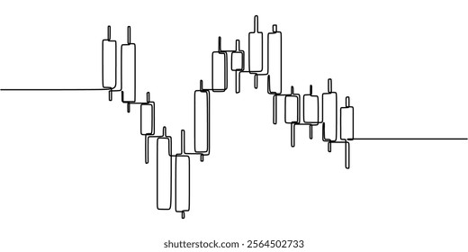 Stock Market Arrow with Candle Sticks continuous line drawing. Finance, business, and banking concept. Minimalist one line art illustration.