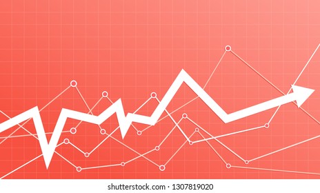 Stock market arrow on a living coral background