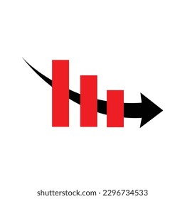 stock market arrow pointing down on economic chart graph bars icon downtrend financial board bearish