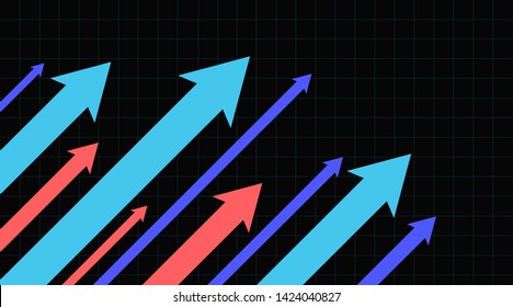 Stock Market Arrows Going Up. Growth Success Arrow. Black Background.