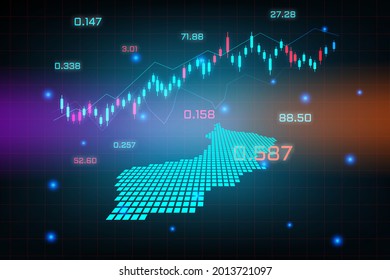 Stock market background or forex trading business graph chart for financial investment concept of Oman map. business idea and technology innovation design.