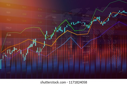 Stock market background and trading graph with indicator of candlestick chart for financial or economic concept, vector illustration