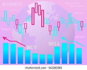 Stock market banner. Vector illustration of abstract globe and stock market chart for your design