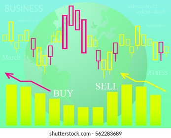 Stock market banner. Vector illustration of abstract globe and stock market chart for your design