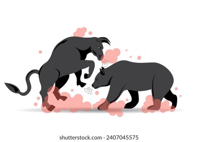 stock market bear and bull fight vector