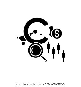 Stock market black icon, vector sign on isolated background. Stock market concept symbol, illustration 