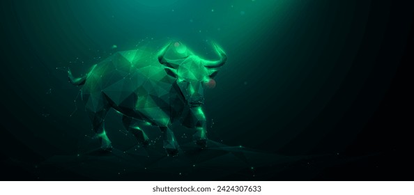 Stock Market. Bull market trading. Up trend. Low poly wireframe, lines. Illustration vector