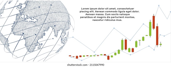 Stock market business candlestick chart, investment trading chart on white background. Bullish point, chart trend. World prices banner design and instead of text. Vector illustration