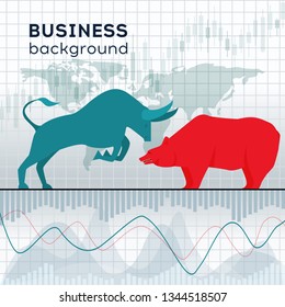 Stock market and business concept. The symbol stock market of the bull and bear. Vector illustration.