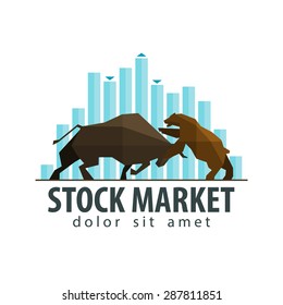 Stock Market, Business Vector Logo Design Template. Money, Banking Or Bull And Bear Icon. Flat Illustration