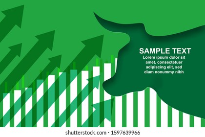 Stock market. Candle stick graph chart of stock market investment trading. Bullish point, Up trend of graph. Bull Market. green background. Vector.