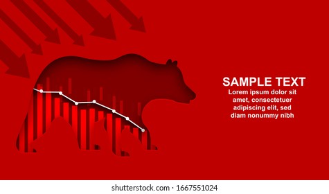 Stock Market. Candle Stick Graph Chart Of Stock Market Investment Trading. Bullish Point, Down Trend Of Graph. Bear Market. Red Background. Vector.