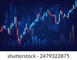 stock market candlestick chart pattern design on blue background, business financial growth