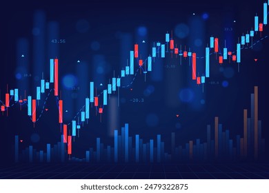 diseño de patrón de gráfico de velas del mercado de valores sobre fondo azul, crecimiento financiero empresarial