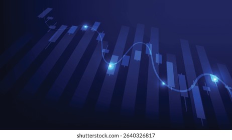 stock market candlesticks chart and bar graph on blue background