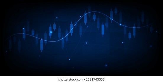 Stock market candlesticks glowing light effedct on dark blue background. Business investment concept. Vector illustration