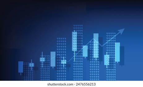 candelabros del mercado de valores con gráfico gráfico gráfico de barras sobre fondo azul