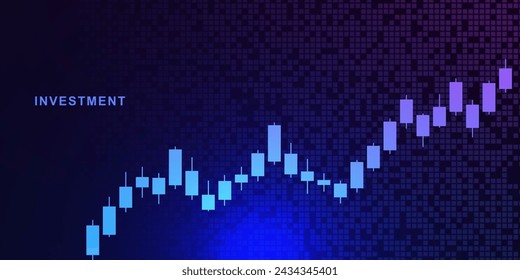 Stock market chart candlestick graph. Financial investment, forex trading, price exchange and business finance report concept on dark blue background. Vector illustration.