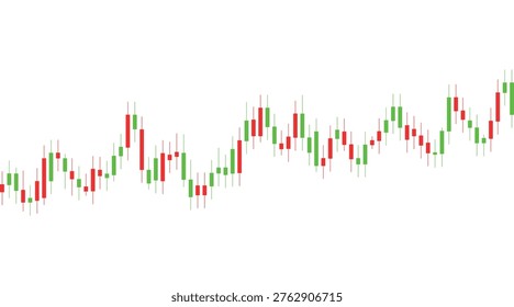 A stock market chart displaying red and green candlesticks on a white background, illustrating financial trends and fluctuations in a detailed graphical representation