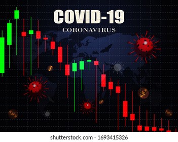 Gráfico del mercado de valores en crisis de tendencia descendente por brote de virus covid19.La pandemia del brote de corona afecta a la economía