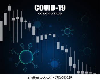 Gráfico del mercado de valores en crisis de tendencia descendente por brote de virus covid19. La pandemia del brote de corona afecta a la economía