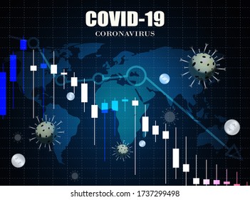 Stock market chart in down trend crisis from covid19 virus outbreak. Corona virus outbreak pandemic affects the economy