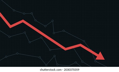 Gráfico del mercado de valores. Gráfico de líneas de caída financiera. Flecha roja descendente. Corrección del mercado de valores, caída o reducción. El negocio cae, las pérdidas. Gráfico de crisis financiera. Ilustración vectorial.