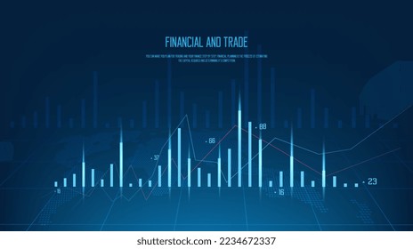 Stock market chart, a forex bar for trading, light blue chart concept lay on light blue background for financial investment, Economic trends chart, Vector illustration.