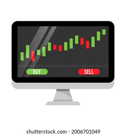 Stock market chart graph on a computer screen icon. Online money making young money concept. Vector illustration.