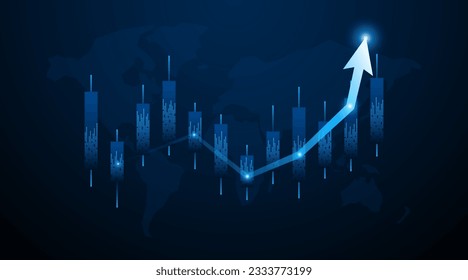 Stock market chart graph with rising candlesticks. Business growth concept or profitable investment. arrow up future growth of the company
