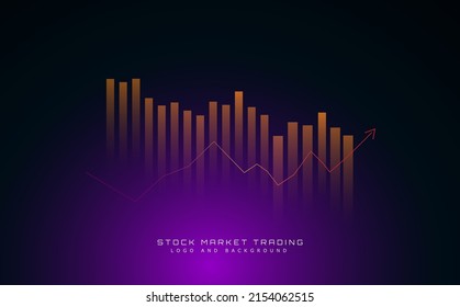 Stock market chart logo on purple and black background. Forex trading concept with candle stick graph chart, for financial investment and economic trends business, logo idea and business background.