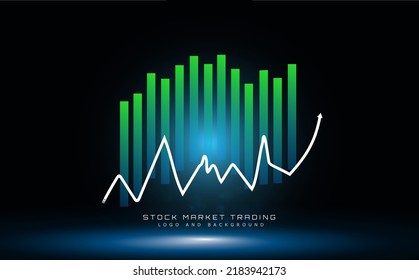 Logo del gráfico del mercado de valores con un fondo azul oscuro futurista. Concepto de comercio de divisas con gráfico de candlestick, para inversión financiera y tendencias económicas, idea de logo y antecedentes comerciales.