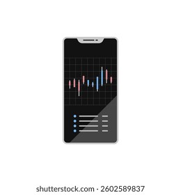 Stock market chart on smartphone – line art icon, flat vector illustration
