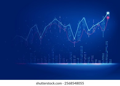 stock market chart pattern moving up with blue and red neon light effect on blue background, trading, investment, market strategy plan