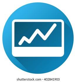 Stock Market Chart vector toolbar icon for software design. Style is a white symbol on a round blue circle with gradient shadow.