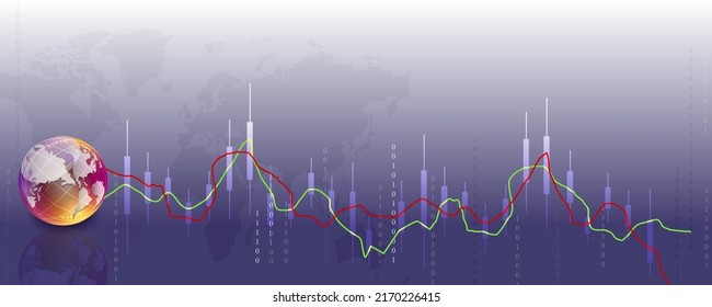 Stock market charts or Forex trading charts for business and finance ideas. report and investment  globe blue 3D  on blue background vector illustration