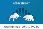 Stock Market Concept with a Bull and Bear. Bull vs Bear, Bullish and Bearish Market Trend in Crypto Currency, Trading and Forex Vector Illustration