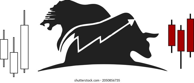 Stock market concept with bull and bear Free Vector