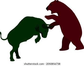 Stock market concept with bull and bear Free Vector