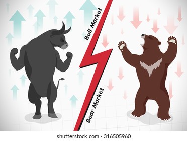 Stock Market Concept Bull Bear Facing Stock Vector (Royalty Free ...