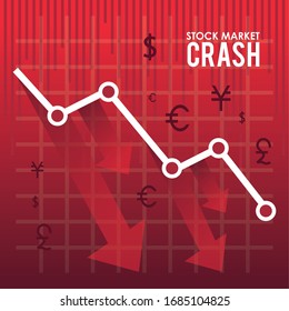 stock market crash with arrows down vector illustration design