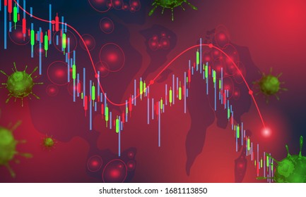 stock market crash caused by the Coronavirus, economic graph with diagrams, business and financial concepts and reports, abstract blue technology communication concept vector background