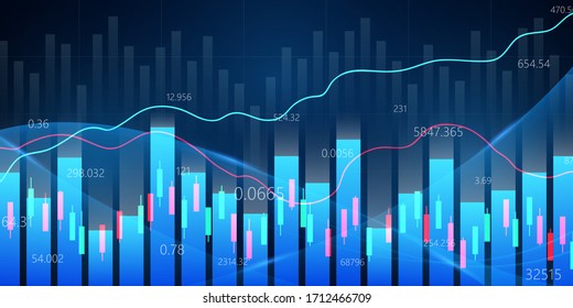 stock market crash caused by, economic graph with diagrams, business and financial concepts and reports, abstract blue technology communication concept vector background