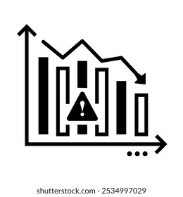 Ícone de Falha do Mercado de Ações - Gráfico Explosivo com Barras em Queda e Ponto de Exclamação, Indicando Colapso Repentino do Mercado