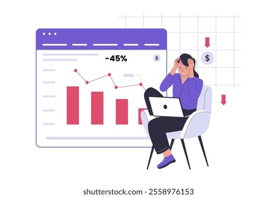 Stock market crash illustration concept. Illustrations for websites, landing pages, mobile apps, posters and banners. Trendy flat vector illustrations