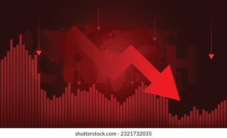 Stock Market Crash Illustration with Decreasing Graph and Arrow Going Down 