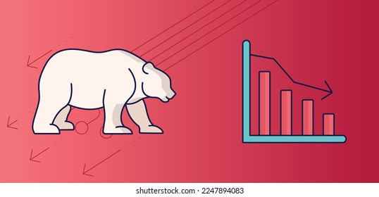 Stock market crash recession chart with falling arrow. bear crypto currency or stocks market with Red background, Business and financial crisis concept.