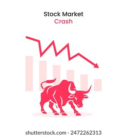 Stock Market Crash Vector Illustration Decline Stock Graph and Bull Design