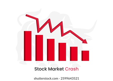 Stock Market Crash Vector Illustration with Declining Bar Graph and Falling Bull Design