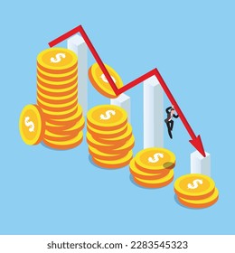 Stock market or crypto currency crash and going down isometric 3d vector illustration concept for banner, website, illustration, landing page, flyer, etc.